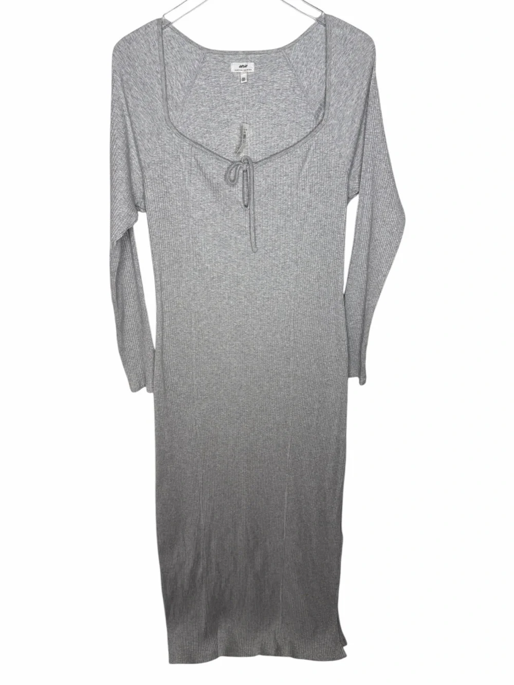 NWT Arie Ribbed Long Sleeve Scoop Neck Maxi Dress - Light Gray